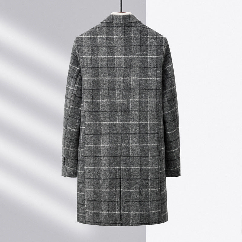 Manteau de laine mi-long de couleur unie pour homme, style chic décontracté