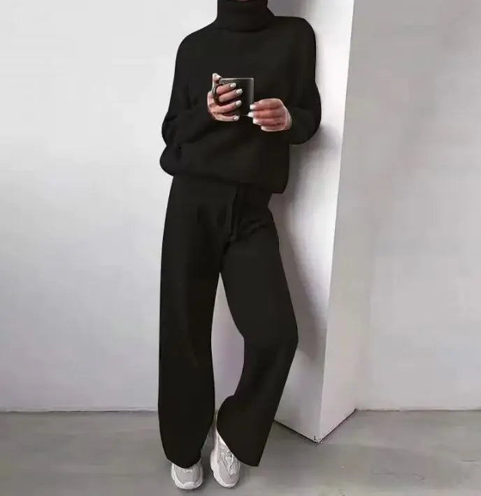 Pull col roulé et pantalon droit à cordon de serrage pour femme