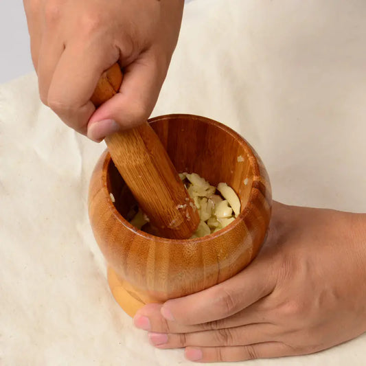 Wooden Garlic Crusher with Mortar Set and Lid