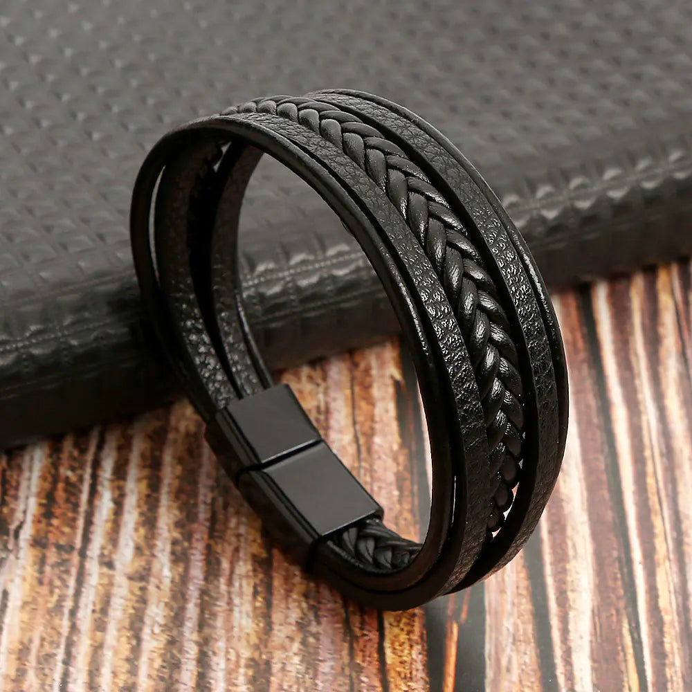 Men's Stainless Steel Leather Cord Bracelets