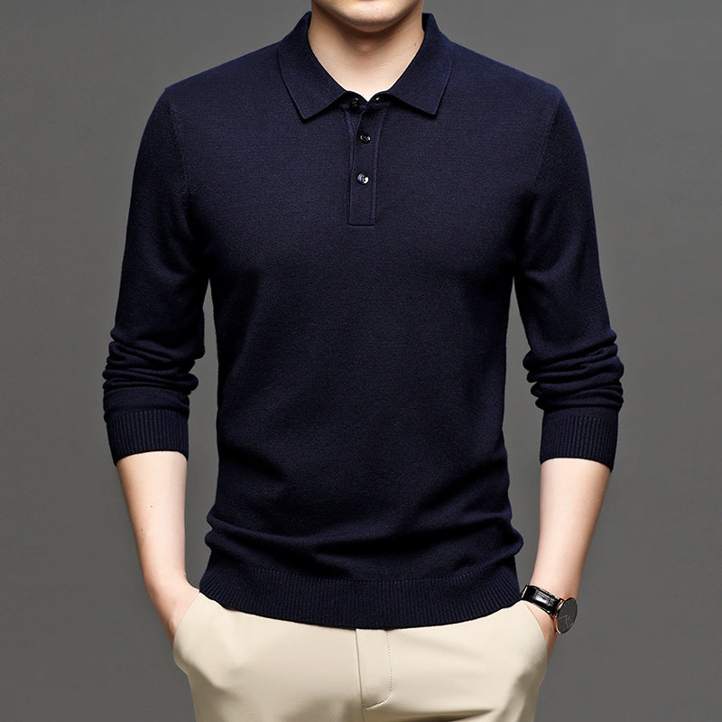 Men's Casual Business Wool T-shirt with Lapel Design