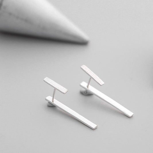 Minimalist Silver Back Earrings - Korean Style Jewelry