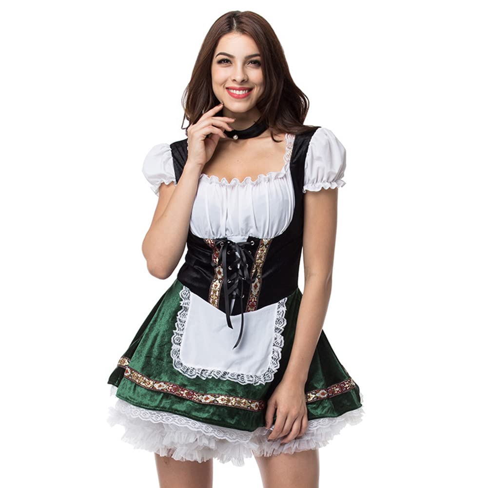 TOONRAIN Oktoberfest Costumes Women Authentic German Dirndl Dress Bavarian Style Beer Outfit (GreenM)