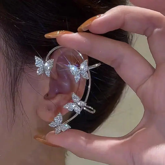 Diamond Butterfly Ear Clip Earrings for Non-Pierced Ears