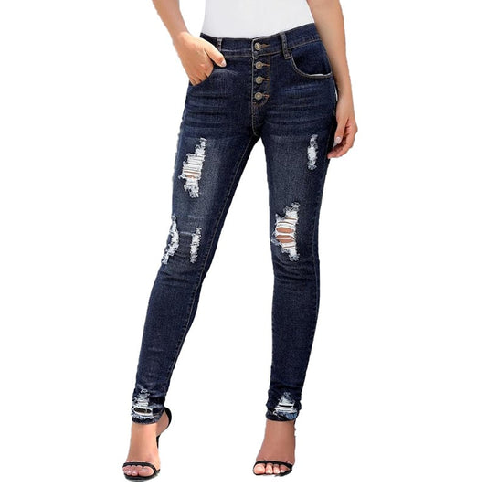 Women's Casual Ripped Elastic Slim-Fit Jeans