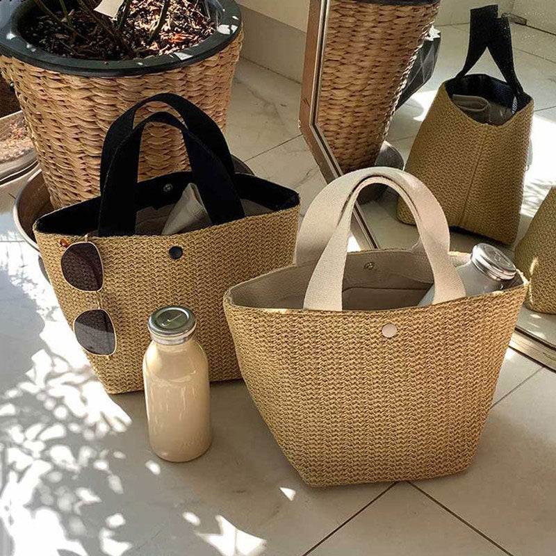 Vintage Woven Beach Tote Bag for Summer Vacation