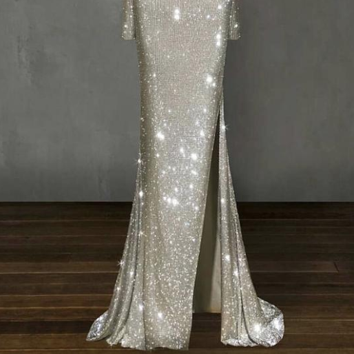 Asymmetrical Glitter Evening Dress