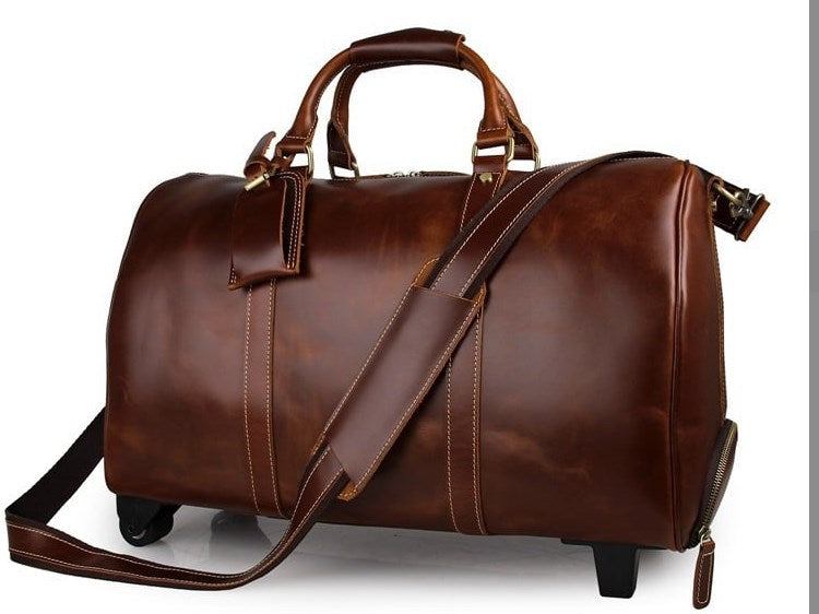 Men's Leather Crossbody Travel Duffel Bag
