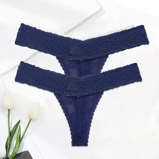Ladies Solid Color Lace Thong Panties
