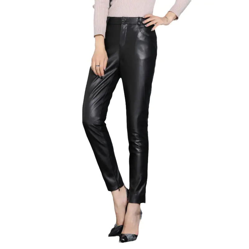 Pantalon cigarette en cuir
