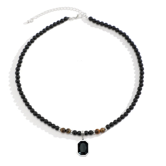 Men’s Black Onyx‑Style Pendant Necklace