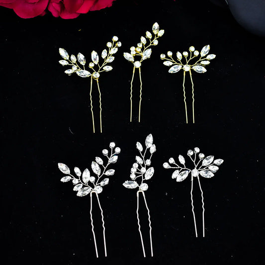 신부용 핸드메이드 라인스톤 헤어핀 세트 (3개입)