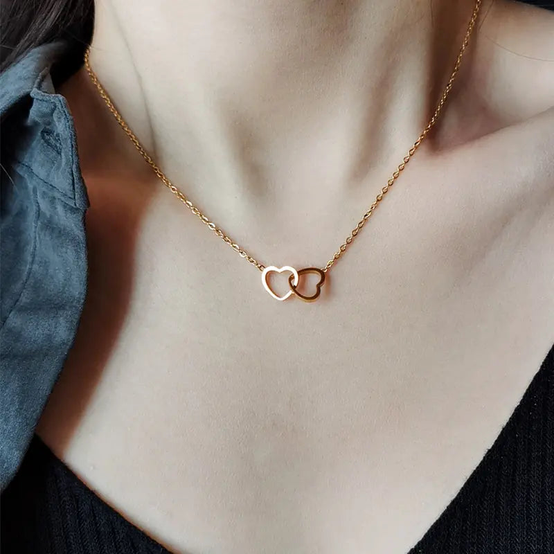 Double Ring Heart Minimalist Necklace for Women