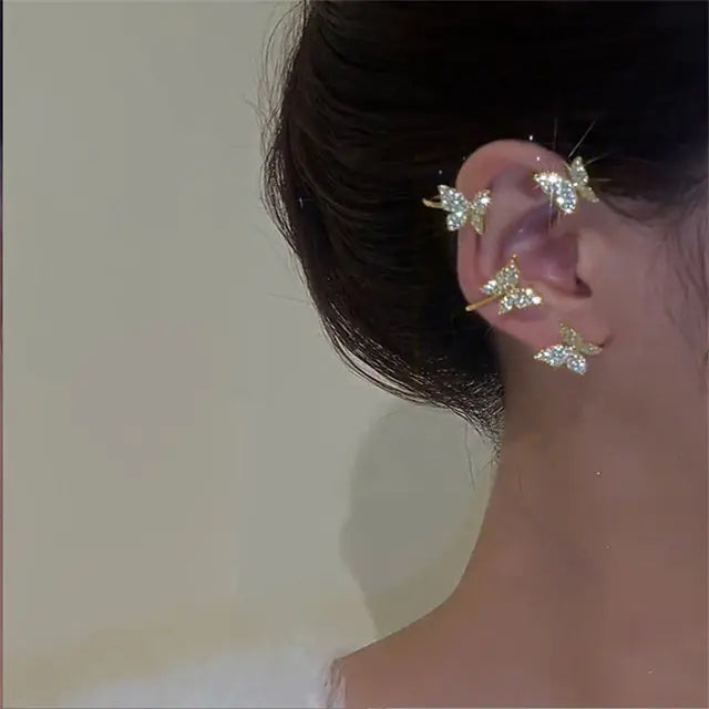 Boucles d'oreilles manchette papillon diamant pour oreilles non percées