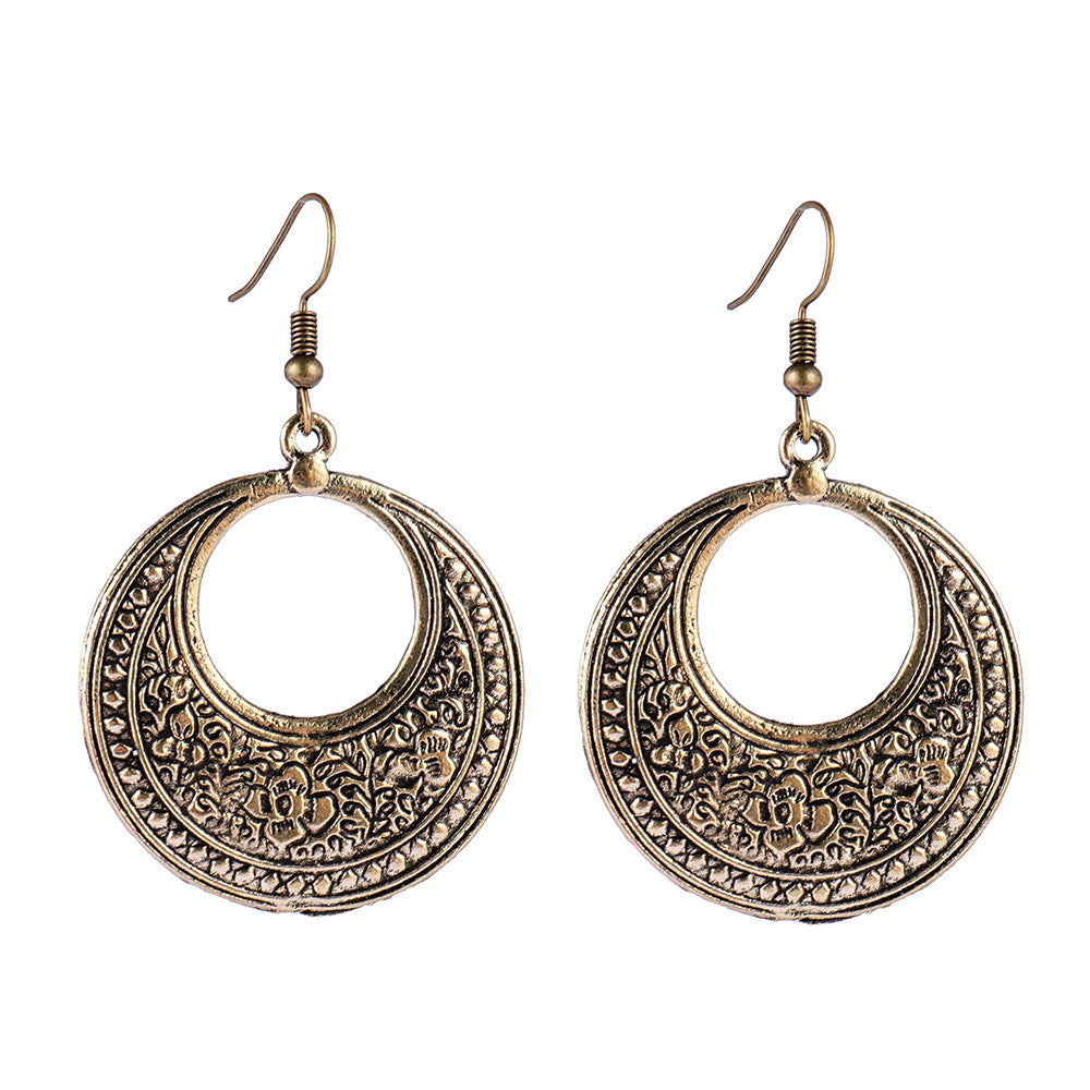 Boucles d'oreilles de plage circulaires vintage - Pendantes longues style bohème