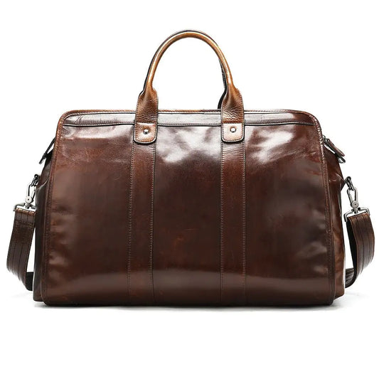 Retro Large-Capacity Travel Bag in First Layer Cowhide