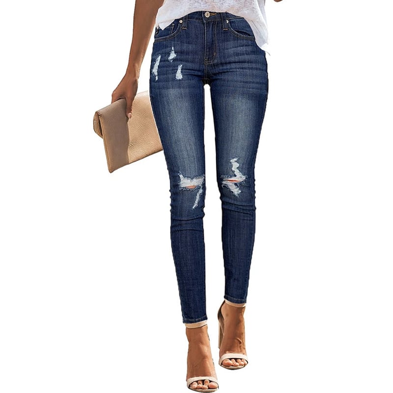 Women's Casual Ripped Elastic Slim-Fit Jeans