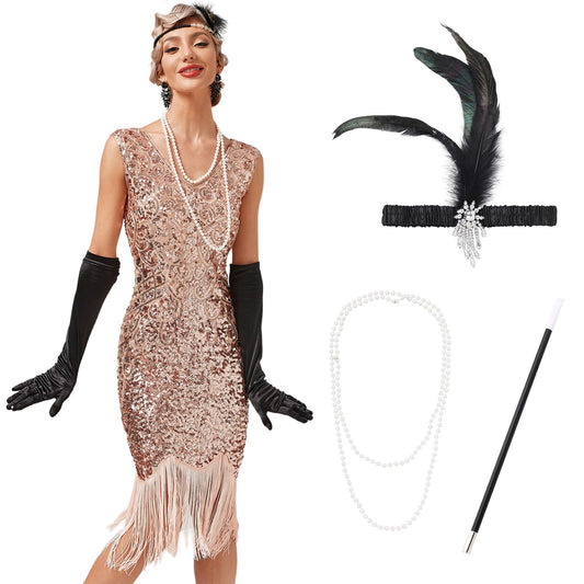 1920s Flapper Costume for Women – Gatsby Sequin Fringe Dress