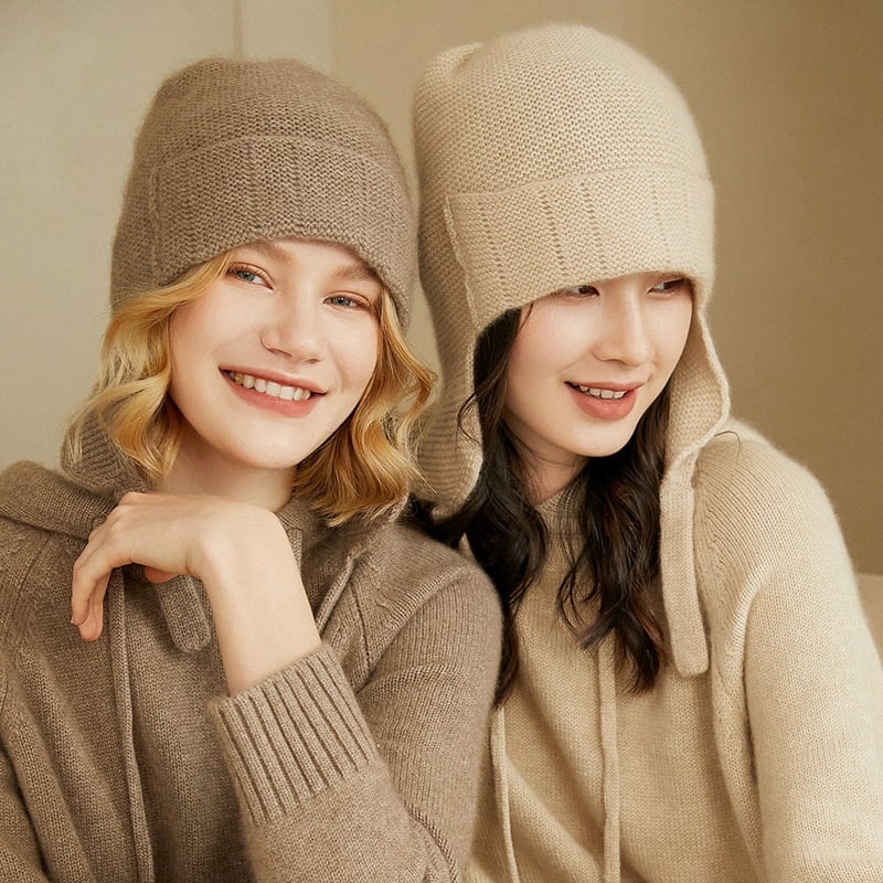 Women's Pure Cashmere Knitted Hat with Ear Protection