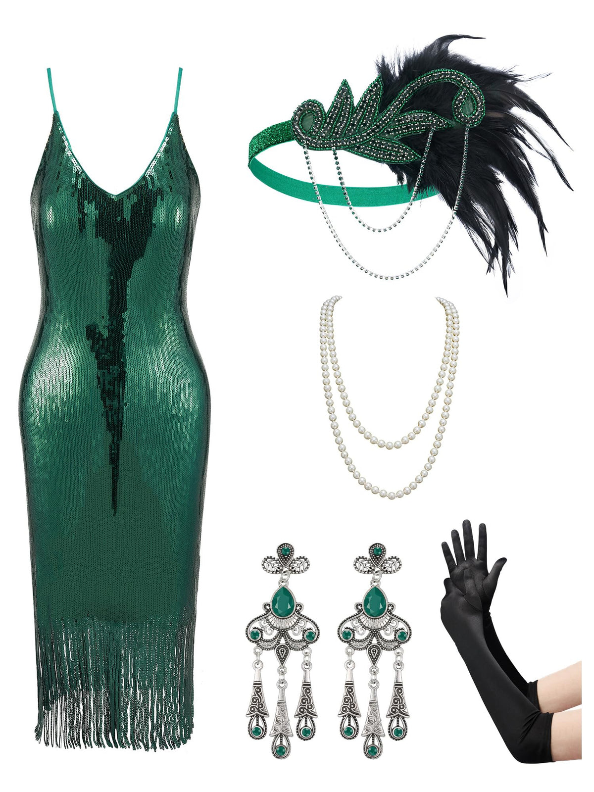 1920's Women's Sequin Fringe Flapper Dress Costume