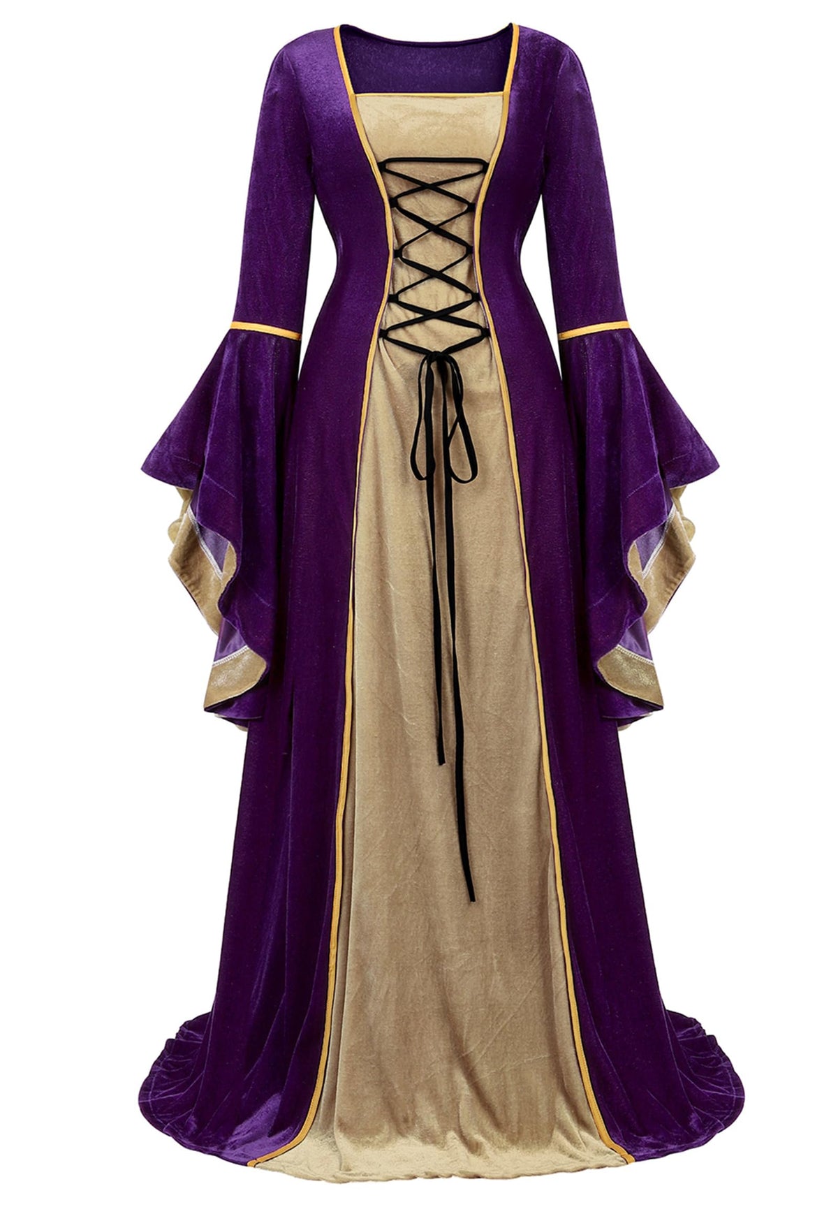 Renaissance Dress Medieval Costume Women Halloween Costumes Midevil Faire Gothic Gown Purple-L