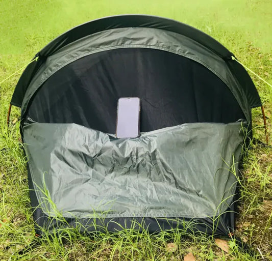 Tente d'alpinisme légère une place avec sac de couchage, vert armée