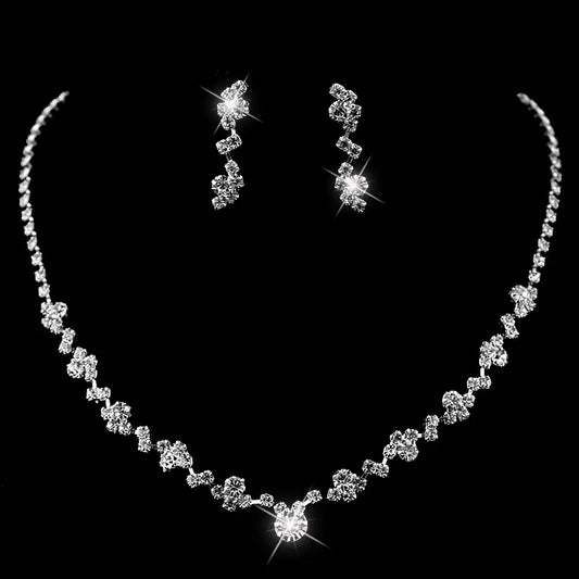 Elegant Rhinestone Necklace and Earring Set for Brides