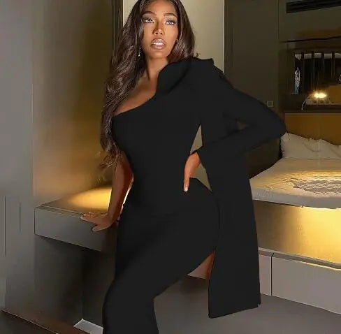 Robe asymétrique col V taille haute