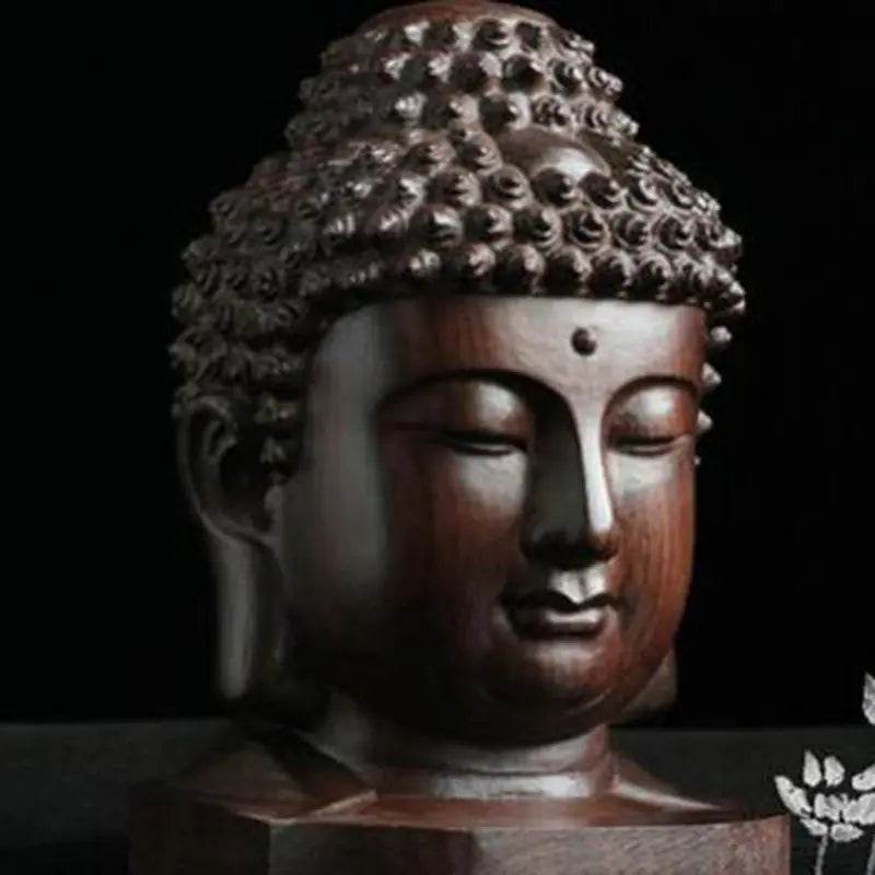 Wood Carved Buddha Head Art Craft Statue