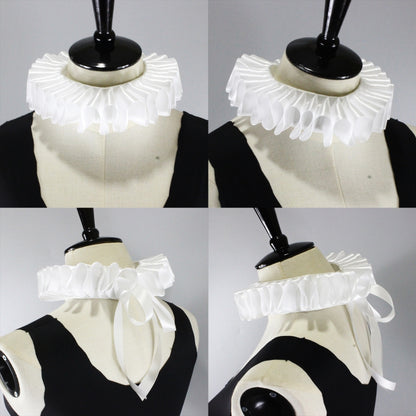 Victorian Ribbon Bow Ruffled White Satin Collar Choker