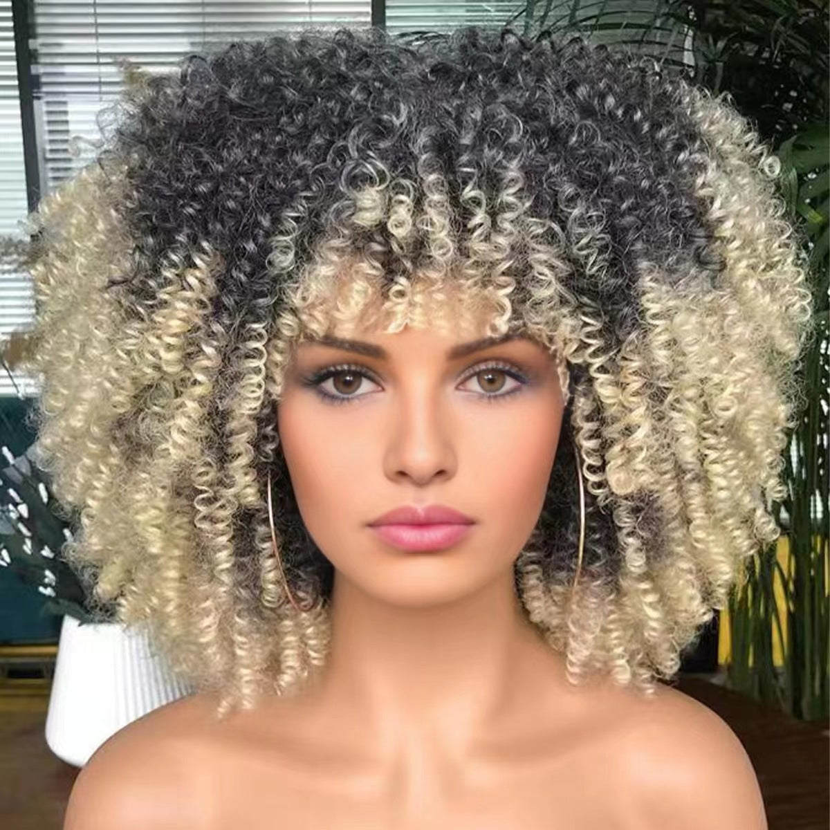 New Short Curly African American Wigs with Rose Net