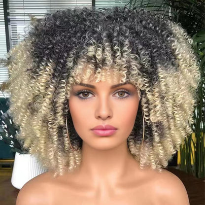 New Short Curly African American Wigs with Rose Net