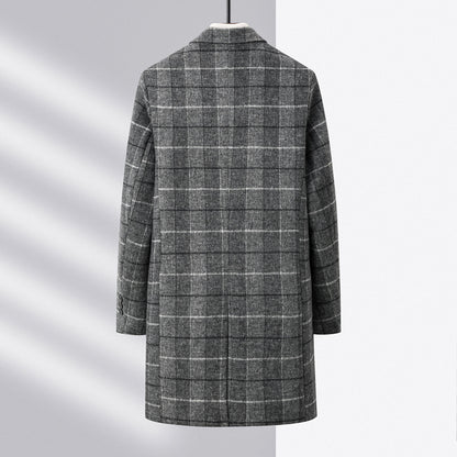 Manteau de laine mi-long de couleur unie pour homme, style chic décontracté