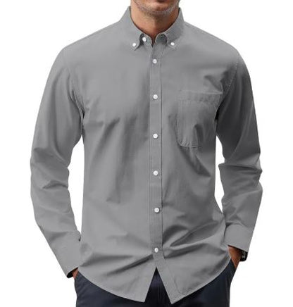 Chemise Oxford unie à manches longues et boutonnée pour homme