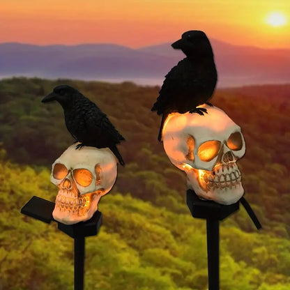 Crow Skull Solar Garden Light - Day of the Dead Decor