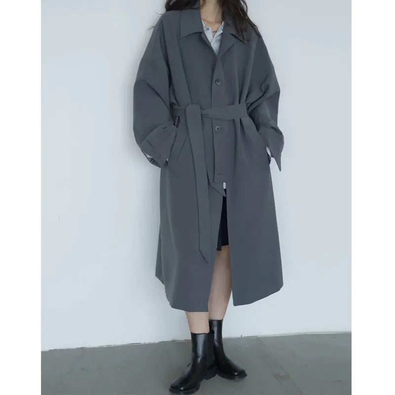 Blouson coupe-vent mi-long décontracté pour femme avec lien à la taille