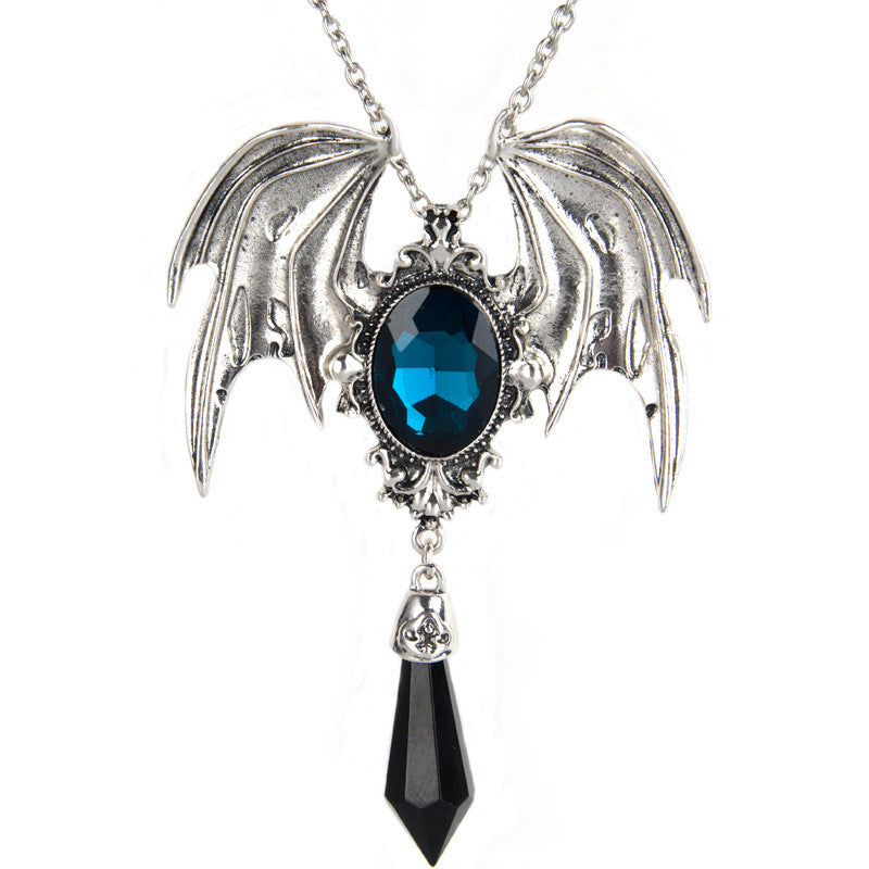 Gothic Necklace with Victorian Bat Wings and Gemstone