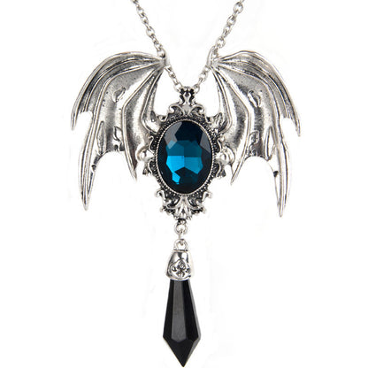 Gothic Necklace with Victorian Bat Wings and Gemstone