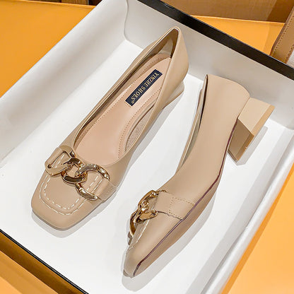 Mocassins en cuir souple à talons épais pour femme 2023