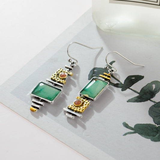 Vintage Turquoise Color-Block Earrings for Cross-Border