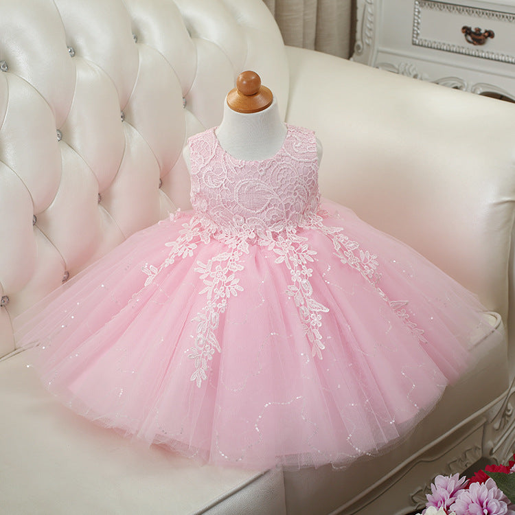 Robe coréenne pour enfants avec ornements en dentelle