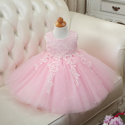 Robe coréenne pour enfants avec ornements en dentelle
