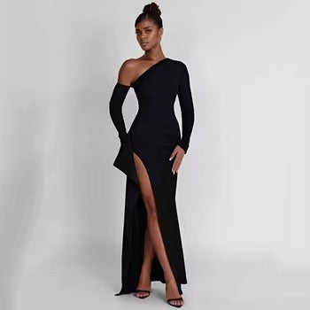 Robe de soirée fendue à épaules dénudées