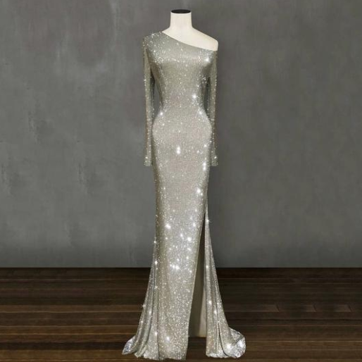 Asymmetrical Glitter Evening Dress