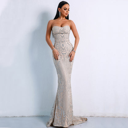Elegant Off-Shoulder Sequin Geometric Party Dress