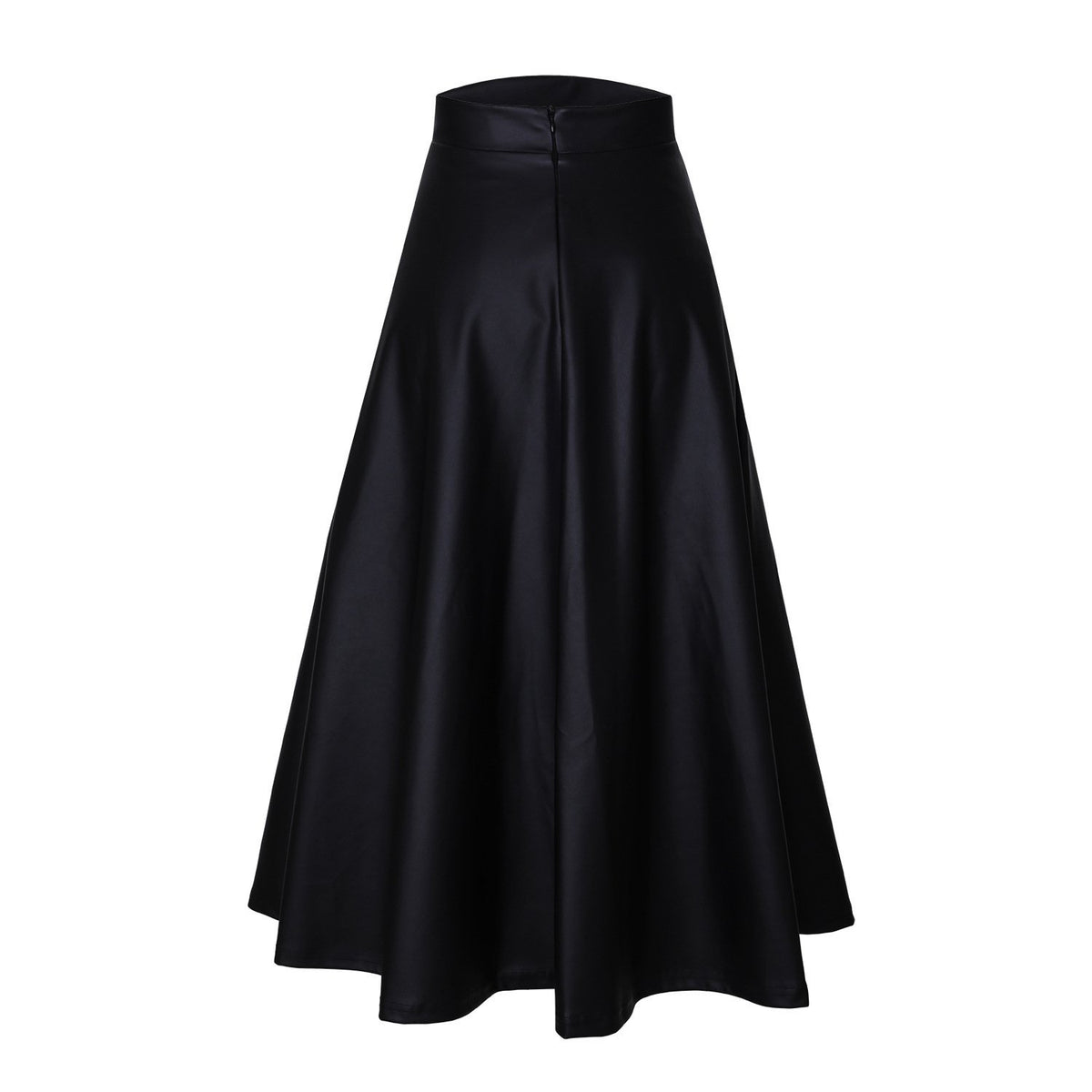 Women's Mid-Length Black PU Leather Skirt