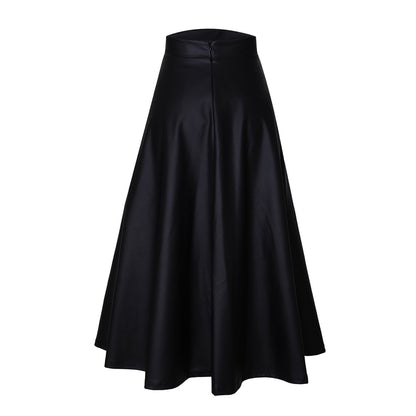 Women's Mid-Length Black PU Leather Skirt