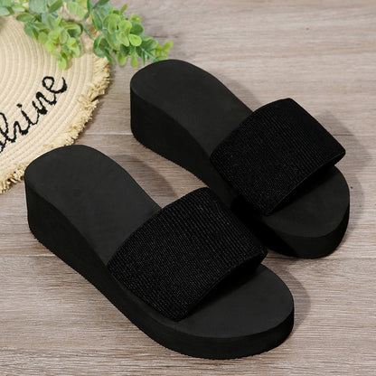 Pantoufles compensées tricotées pour femme - Sandales de plage d'été