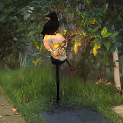 Crow Skull Solar Garden Light - Day of the Dead Decor