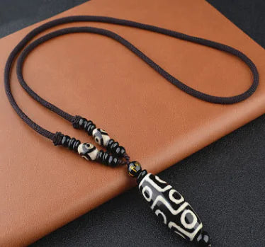 Natural Tibetan Nine-Eye Bead Pendant Necklace